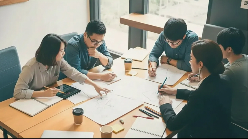 Team collaborating on product planning